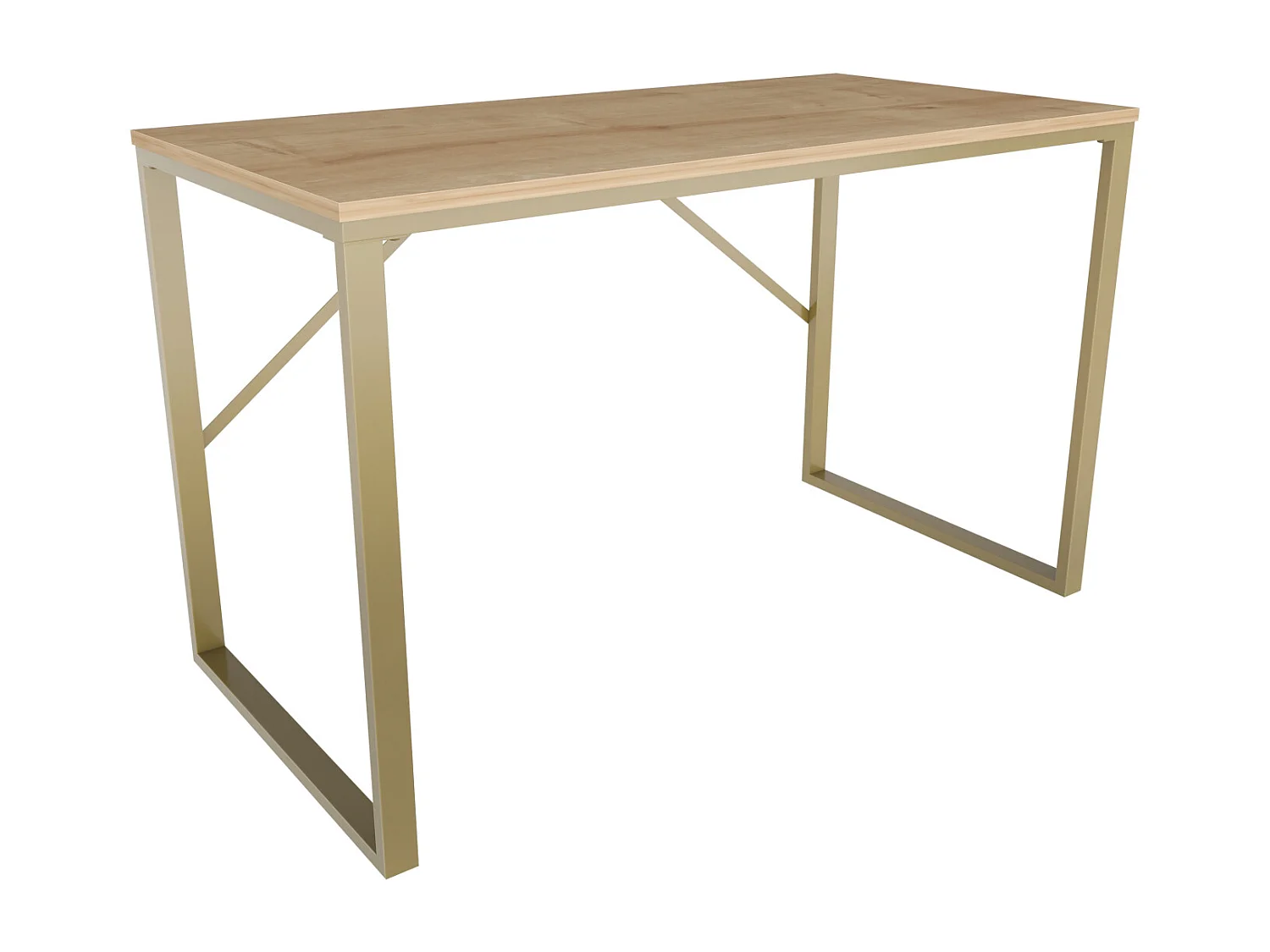 Layton Bureau 120 cm x 74 cm x 60 cm - Cadre Métallique (Doré et Chêne)
