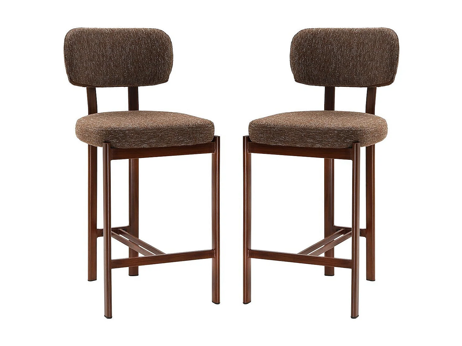 Hocker 2er?Set, brauner Stoff und Beine mit Nussbaumdekor H92 cm - MARLA