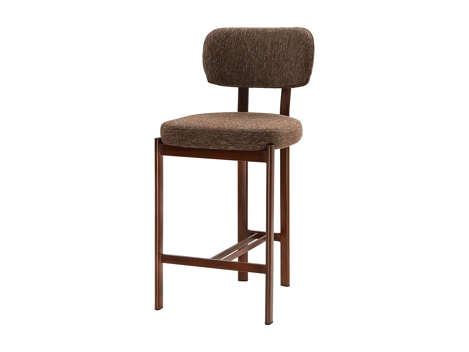 Hocker 2er?Set, brauner Stoff und Beine mit Nussbaumdekor H92 cm - MARLA