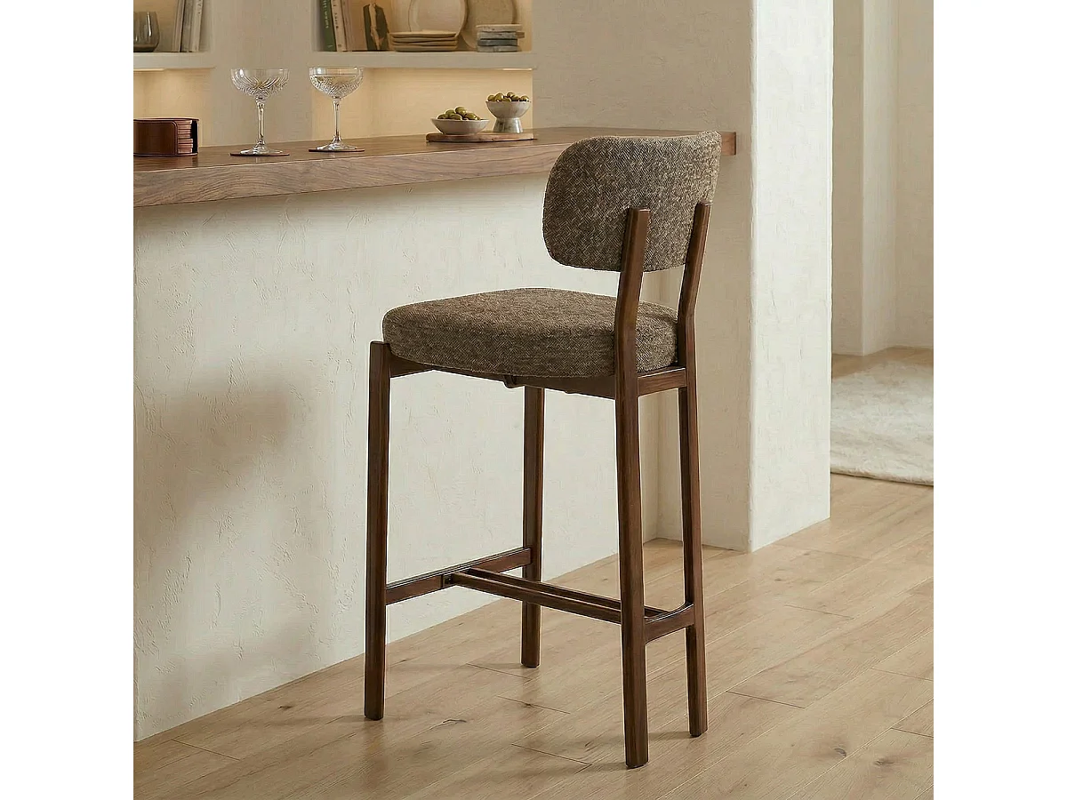 Lot de 2 Tabourets en tissu et pieds décor bois H92 cm - MARLA