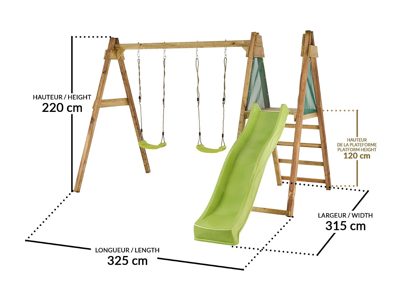 Kangui - Portique balançoire et toboggan WINDI Vert