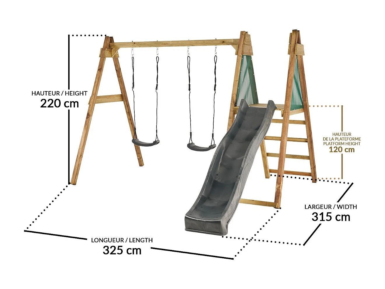 Kangui - Portique balançoire et toboggan WINDI Gris
