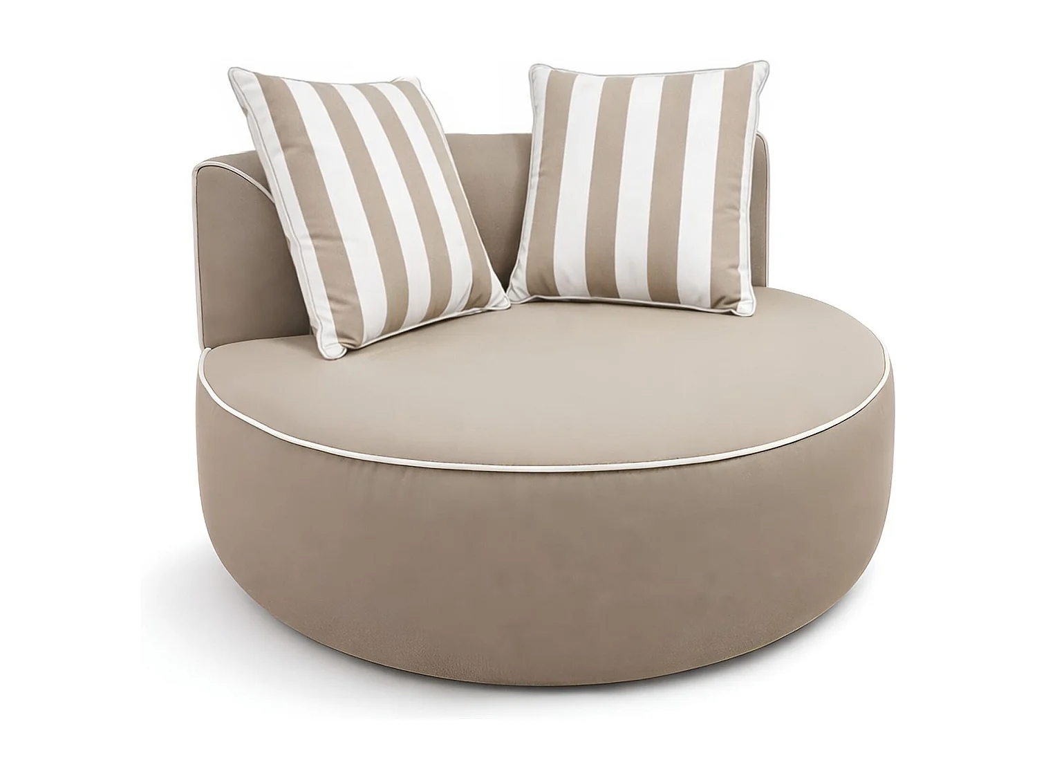 Now's Home - Fauteuil Extérieur Rond Compresse Tissu Taupe Avec Deux Coussins Nino