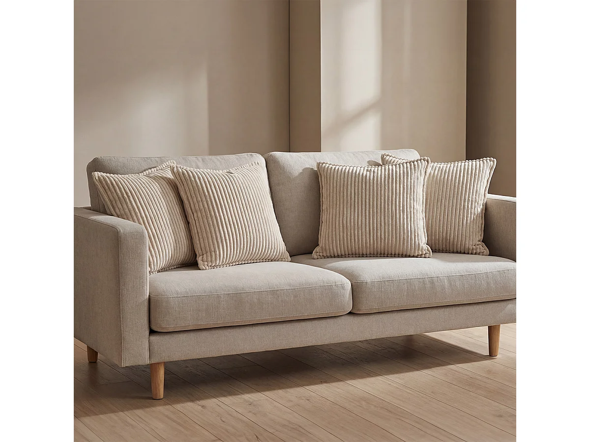 MATELAS POUR TOUS | Lot de 4 coussins velours côtelé MALO | Beige