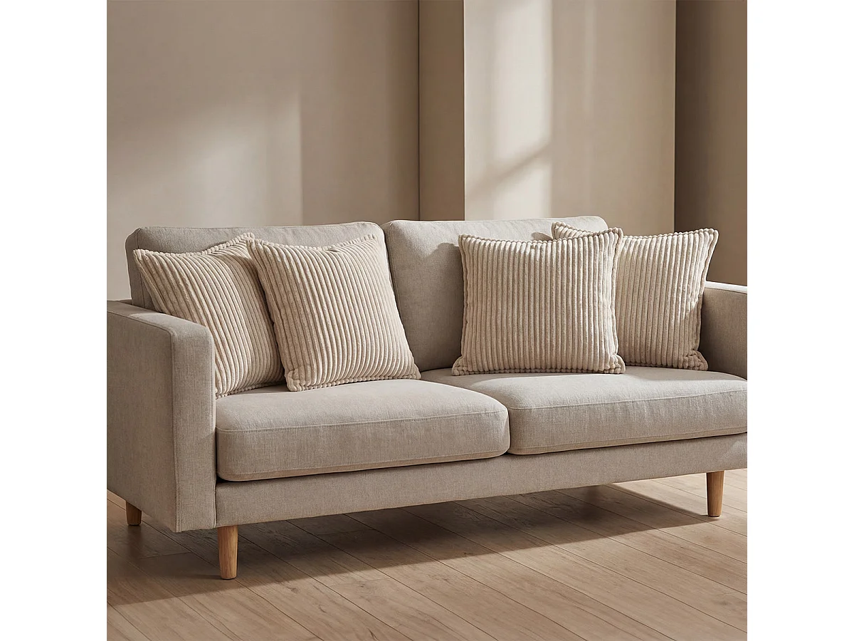 Lot de 4 coussins velours côtelé MALO 40x40cm - Beige