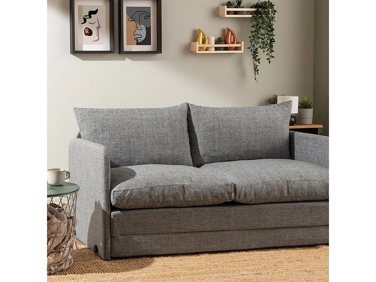 Canapé convertible 2,5 places en lin gris clair - Luz