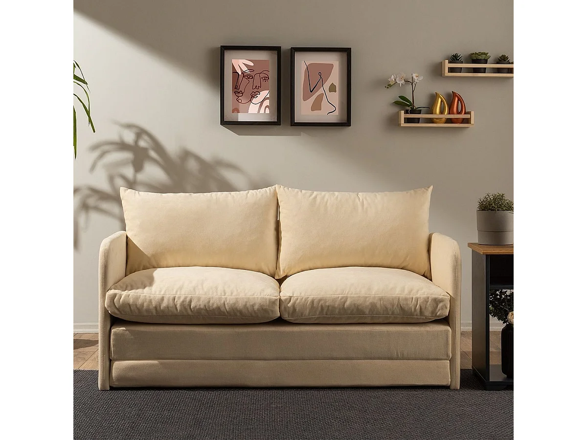 Canapé convertible 2,5 places en tissu beige - Luz
