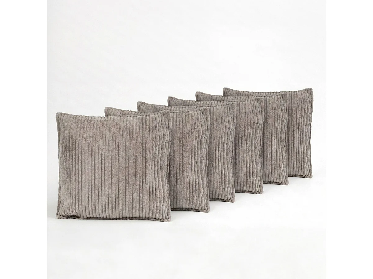 MATELAS POUR TOUS | Lot de 6 coussins velours côtelé MALO | Gris Clair