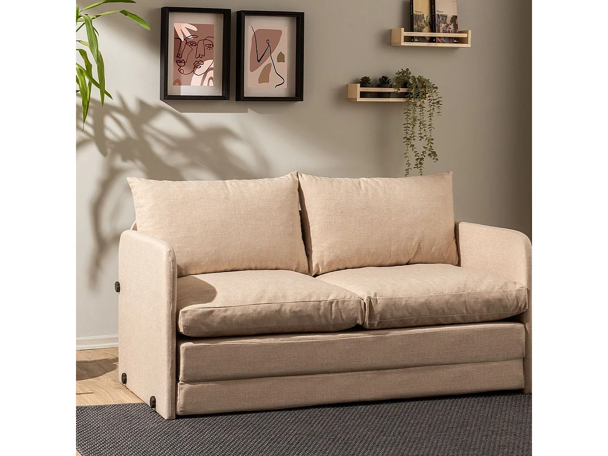 Canapé convertible 2,5 places en lin beige - Luz