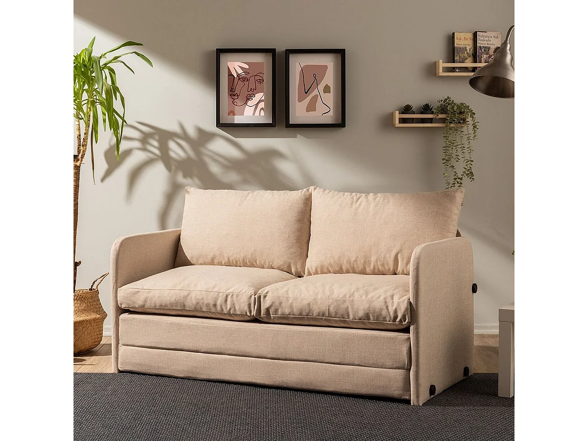 Canapé convertible 2,5 places en lin beige - Luz