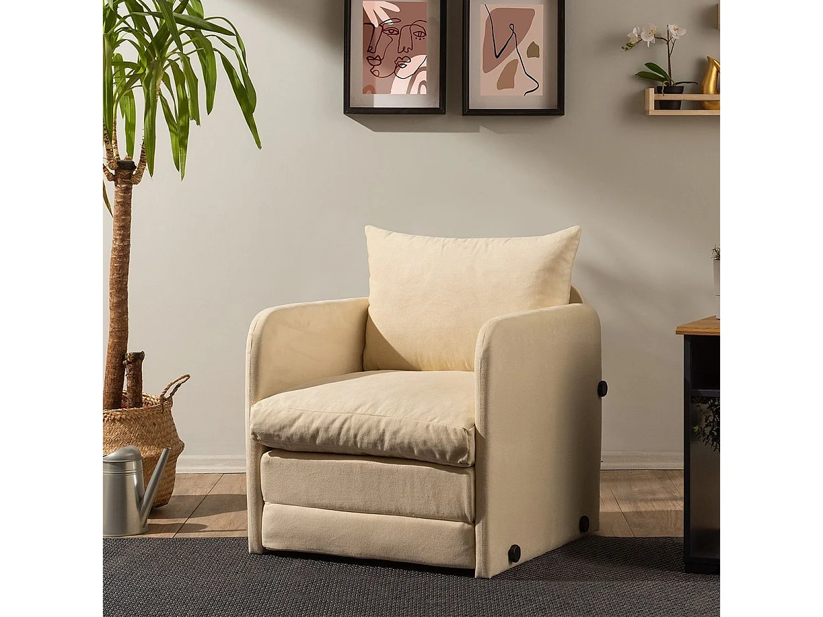 Fauteuil convertible en tissu beige - Luz