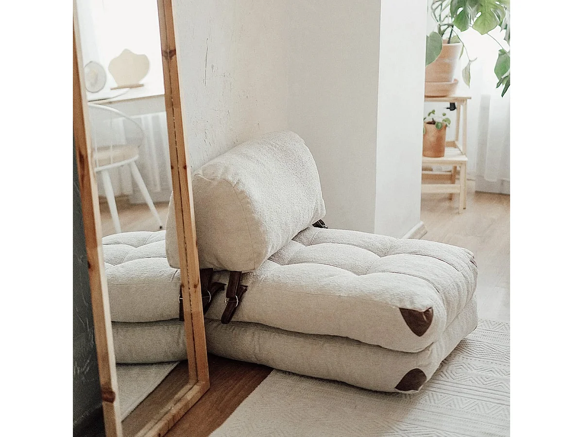 Chauffeuse convertible en tissu teddy beige - Lucho