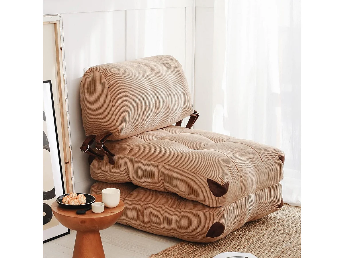 Chauffeuse convertible en velours côtelé camel - Lucho