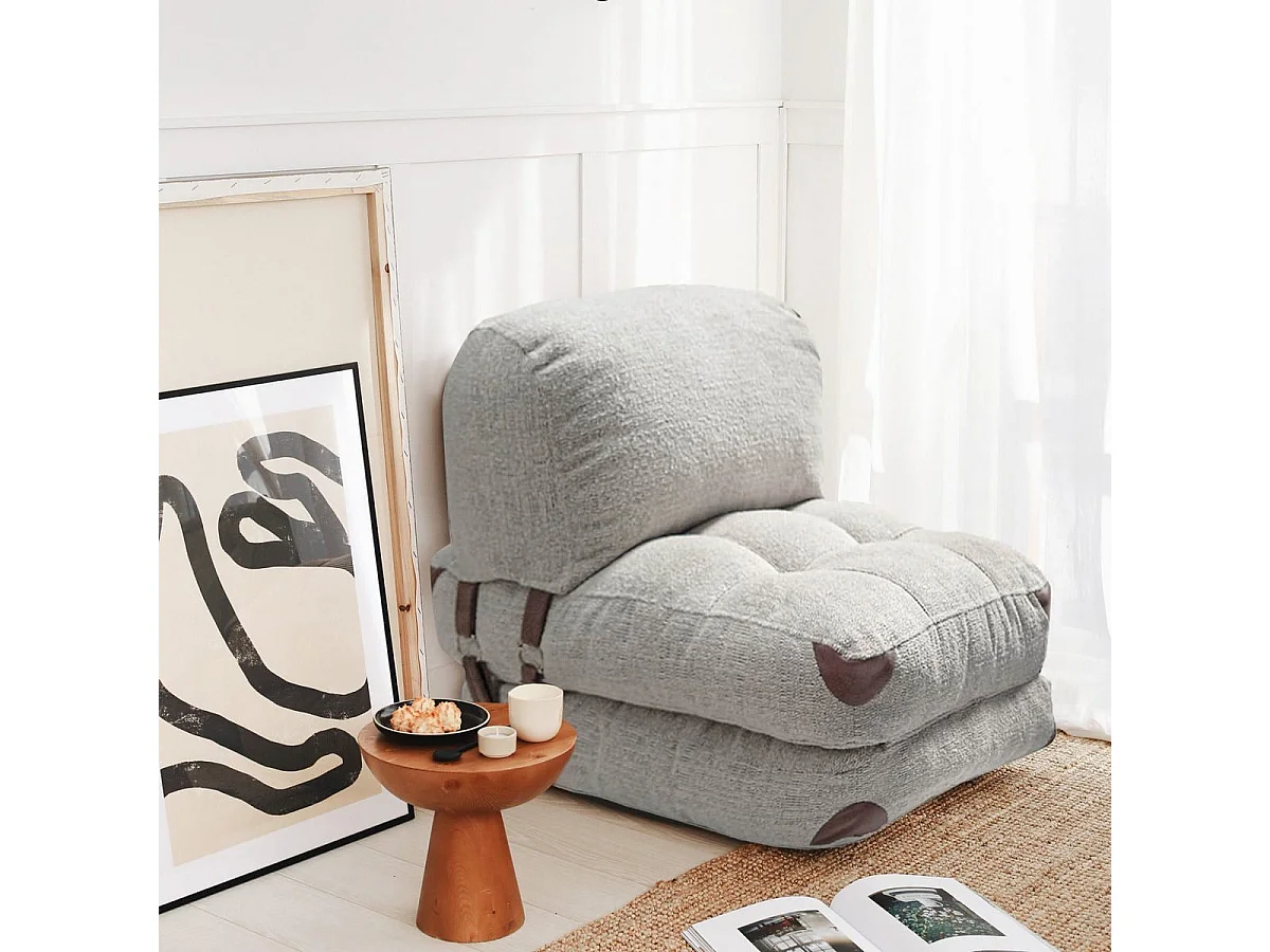 Chauffeuse convertible en tissu teddy gris - Lucho