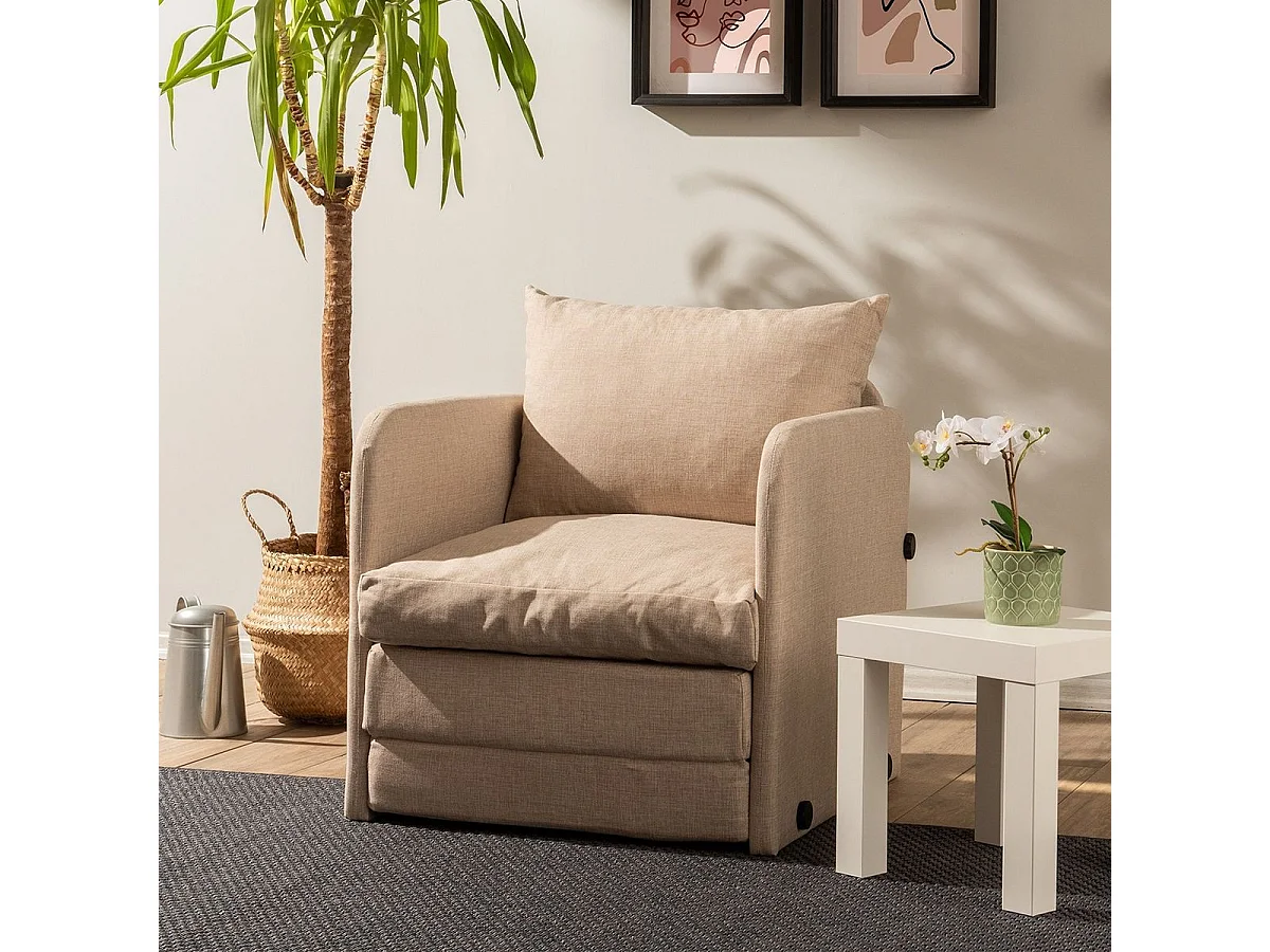 Fauteuil convertible en lin beige - Luz