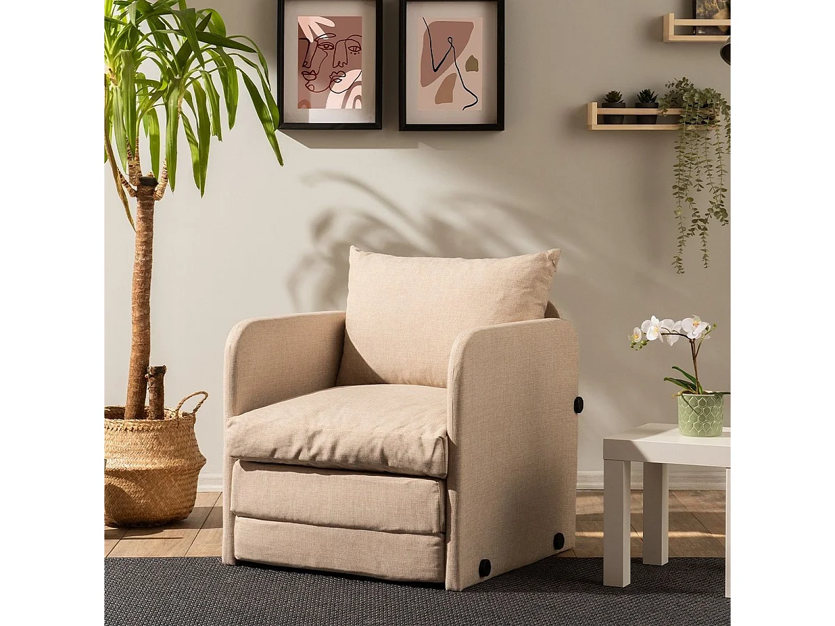 Fauteuil convertible en lin beige - Luz