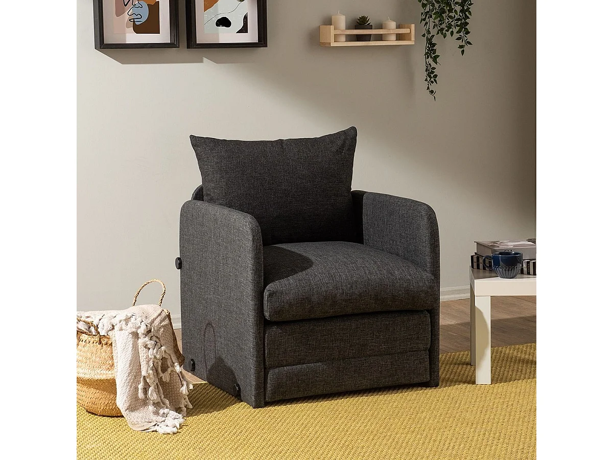 Fauteuil convertible en lin gris foncé - Luz