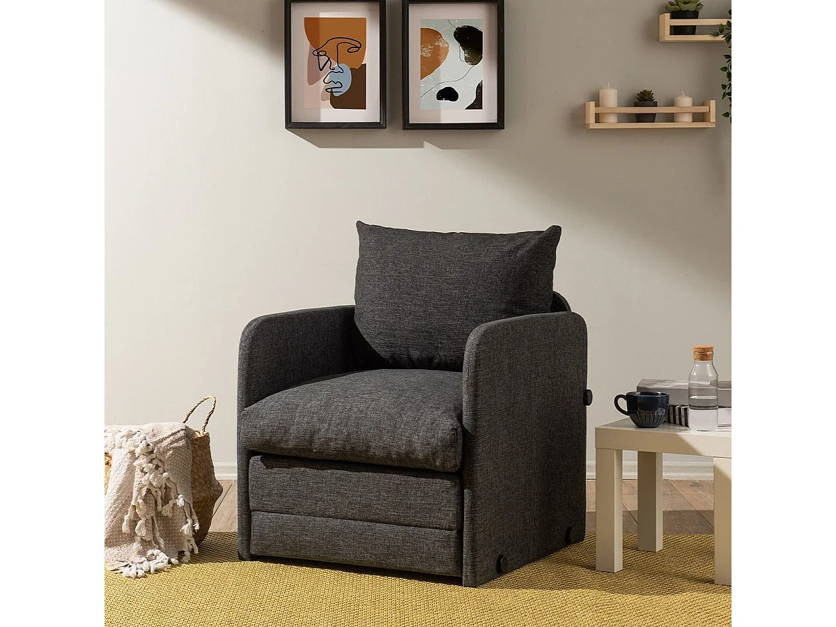 Fauteuil convertible en lin gris foncé - Luz