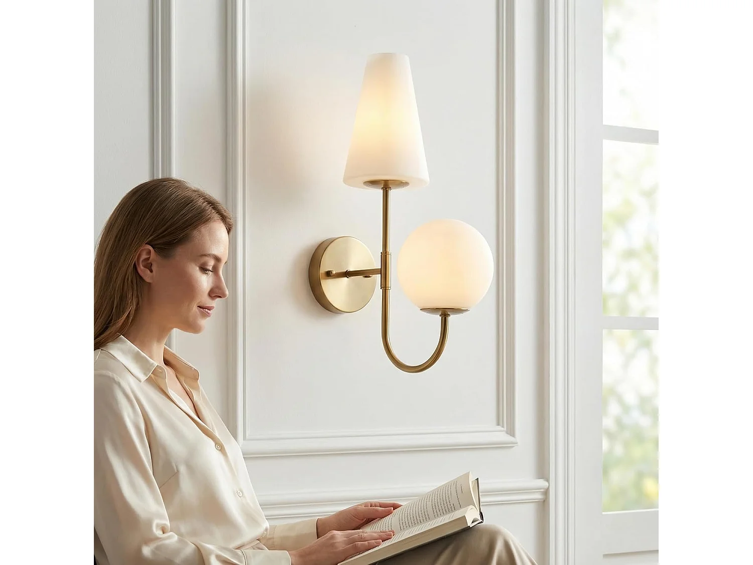 Applique murale d'intérieur 2 lots, lampe murale dorée avec abat-jour en verre dépoli,  couloir, ampoules E14x2 incluses