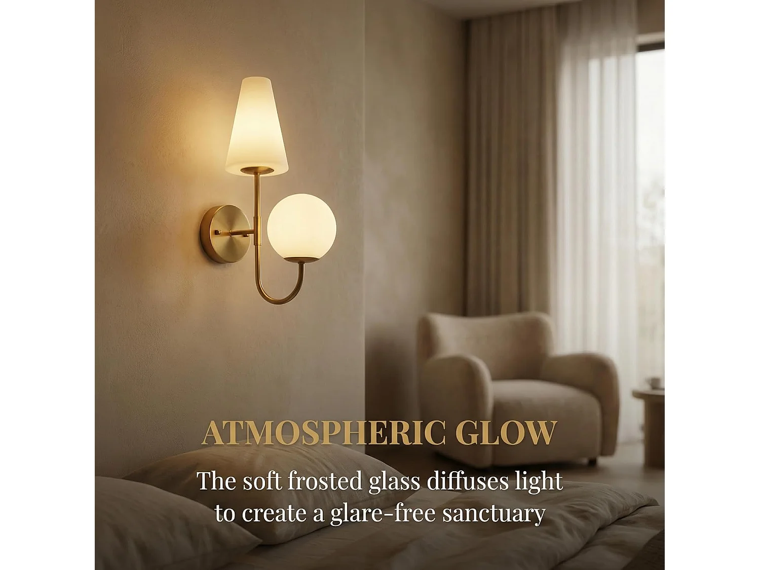 Applique murale d'intérieur 2 lots, lampe murale dorée avec abat-jour en verre dépoli,  couloir, ampoules E14x2 incluses