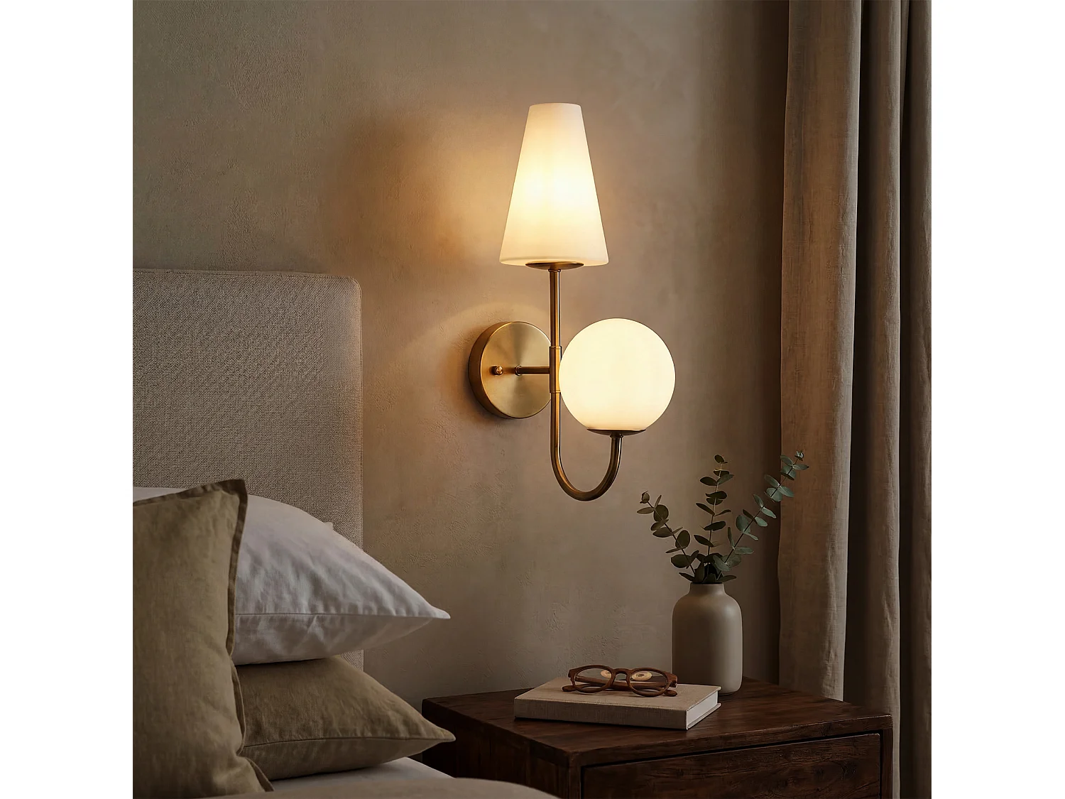 Applique murale d'intérieur 2 lots, lampe murale dorée avec abat-jour en verre dépoli,  couloir, ampoules E14x2 incluses