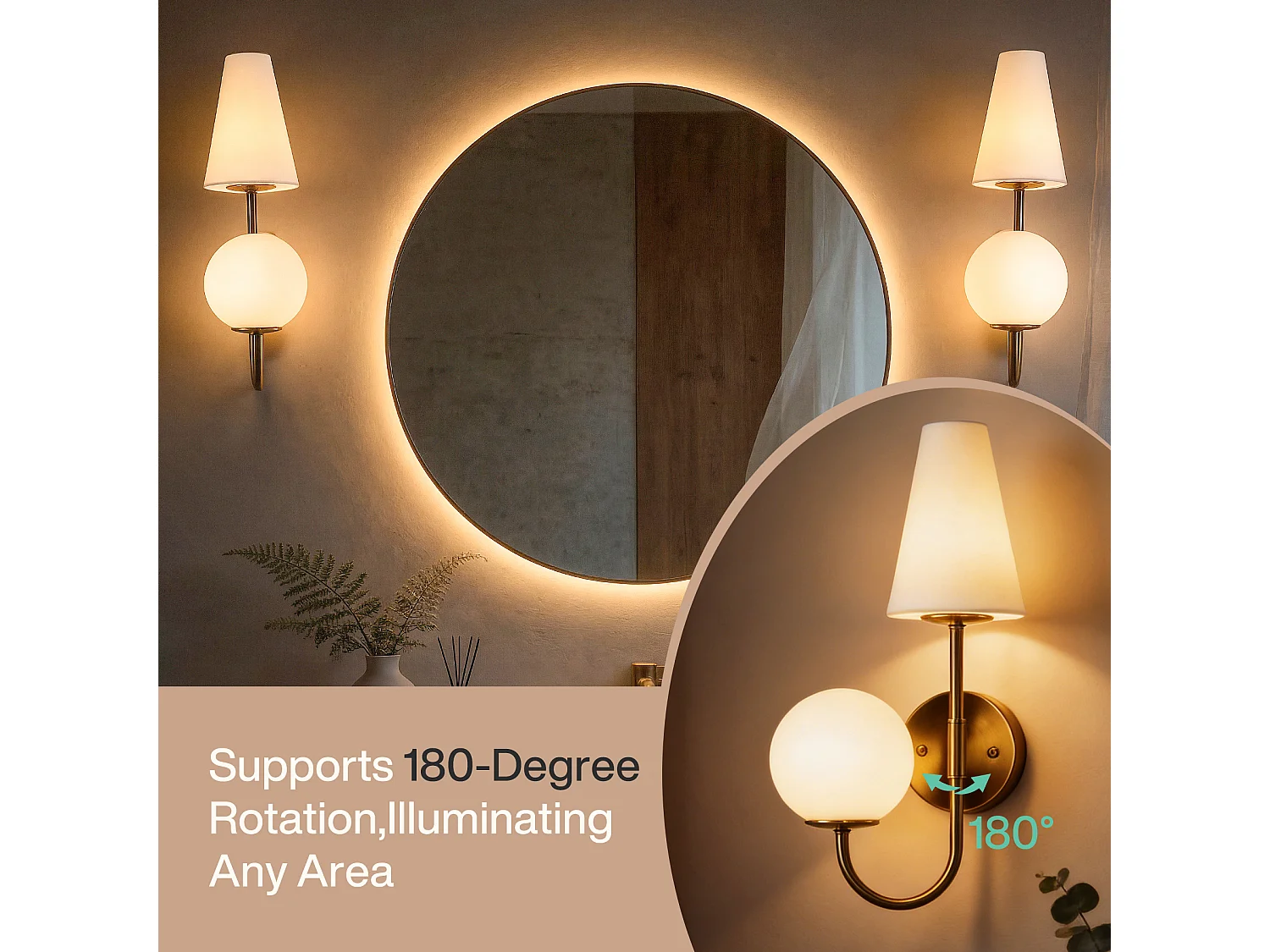 Applique murale d'intérieur 2 lots, lampe murale dorée avec abat-jour en verre dépoli,  couloir, ampoules E14x2 incluses