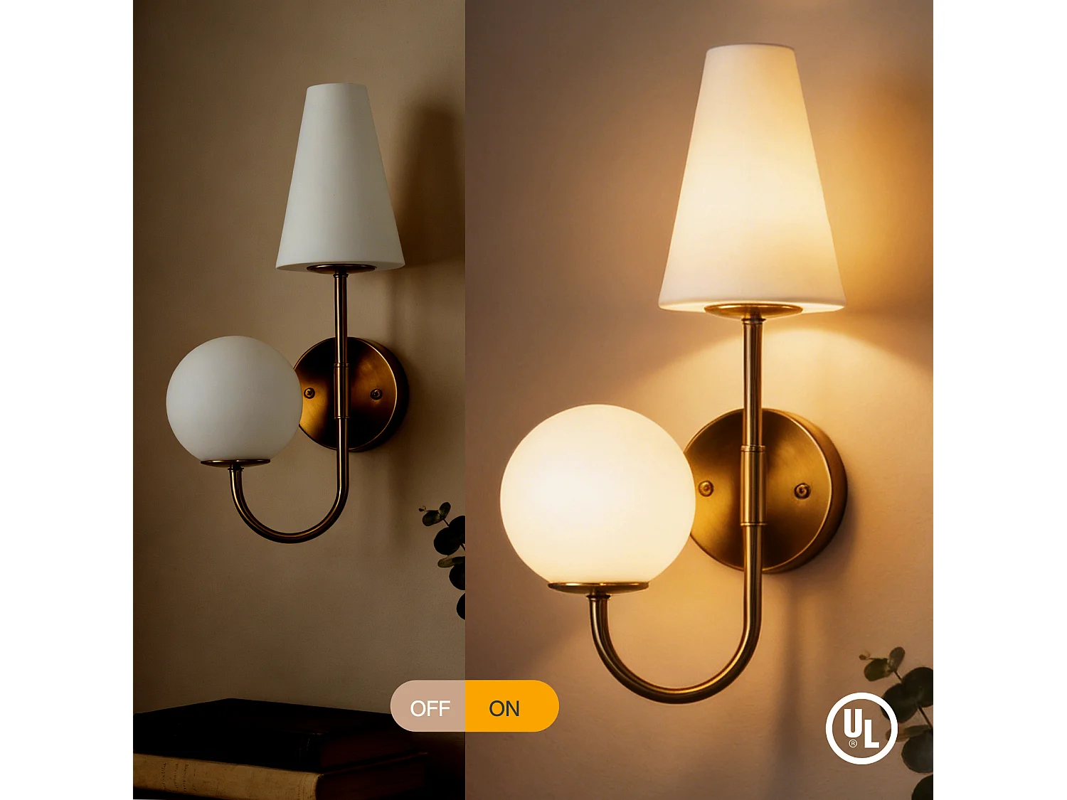 Applique murale d'intérieur 2 lots, lampe murale dorée avec abat-jour en verre dépoli,  couloir, ampoules E14x2 incluses