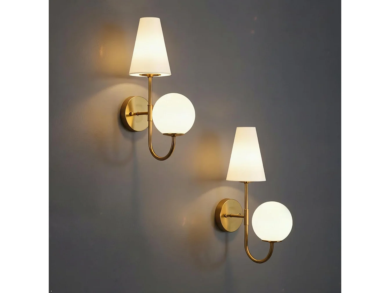 Applique murale d'intérieur 2 lots, lampe murale dorée avec abat-jour en verre dépoli,  couloir, ampoules E14x2 incluses