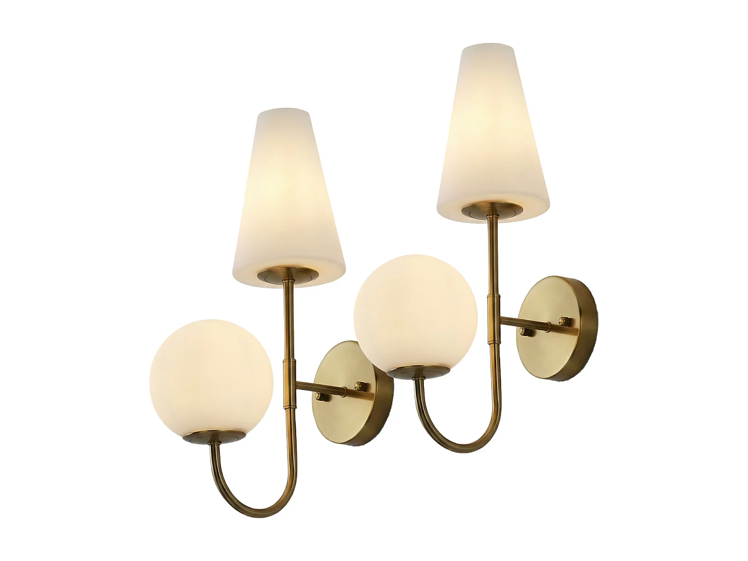 Applique murale d'intérieur 2 lots, lampe murale dorée avec abat-jour en verre dépoli,  couloir, ampoules E14x2 incluses