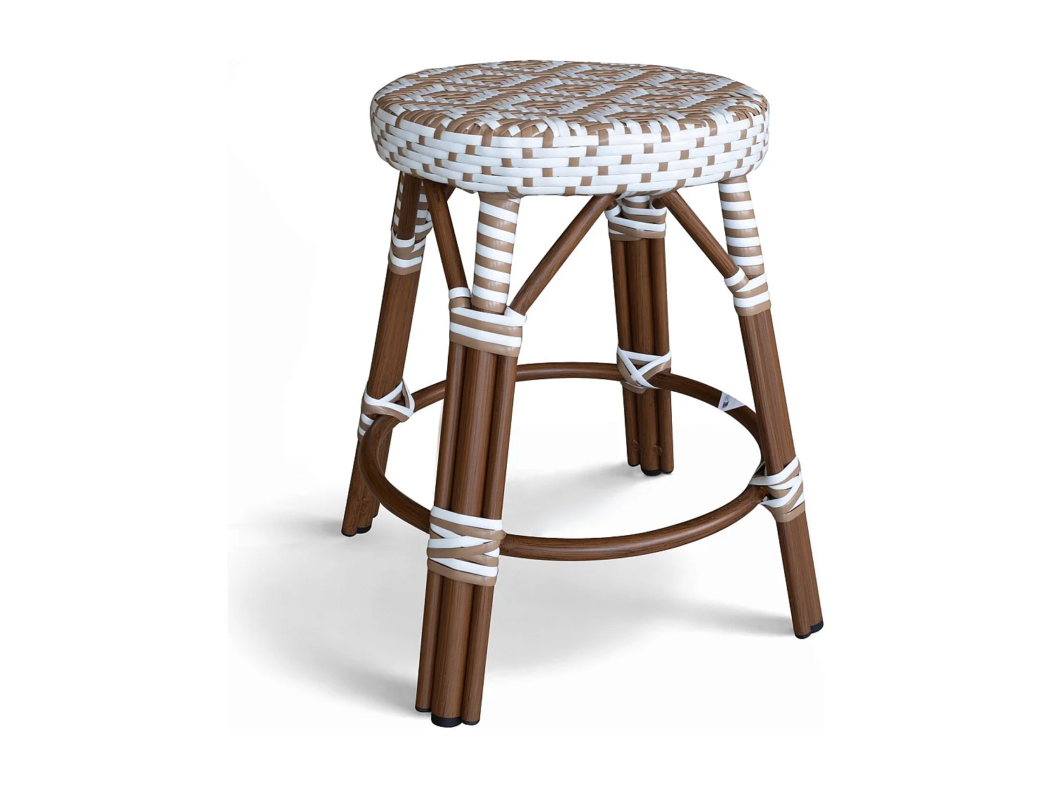 Now's Home - Tabouret Bas Textilene Tressé Noisettes Alu Aspect Rotin D40x50scala