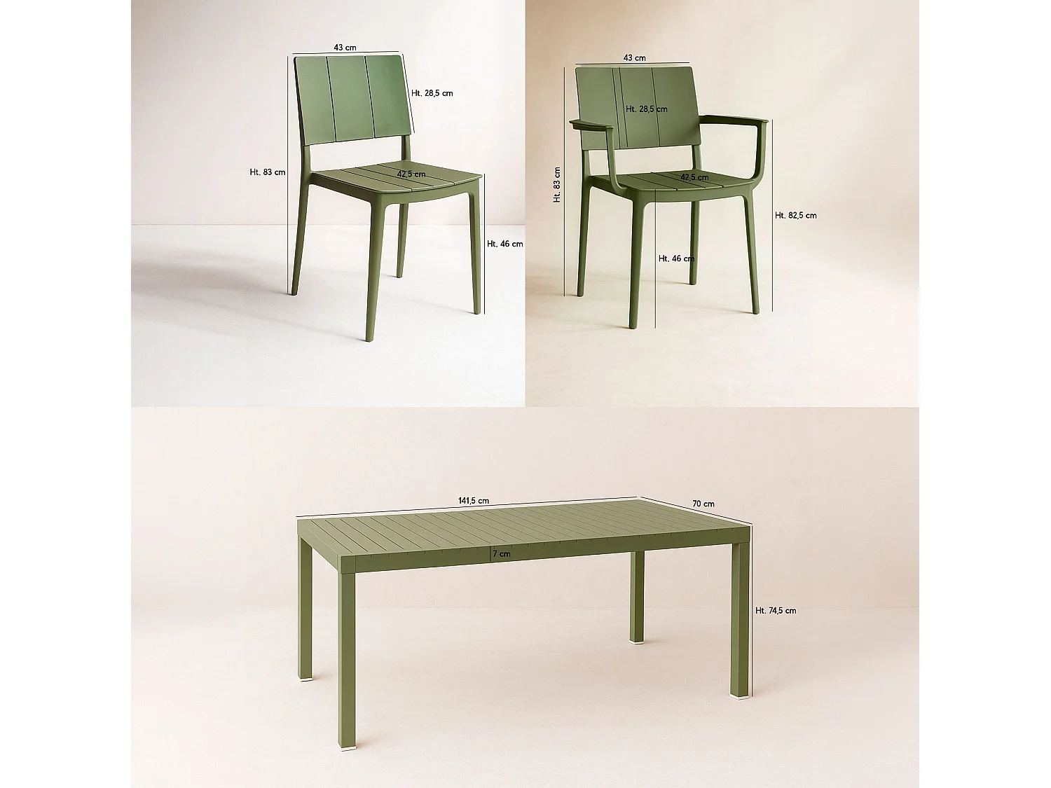 Now's Home - Ensemble Table 2 Fauteuils Et 4 Chaises En Polypropylene Vert Patio