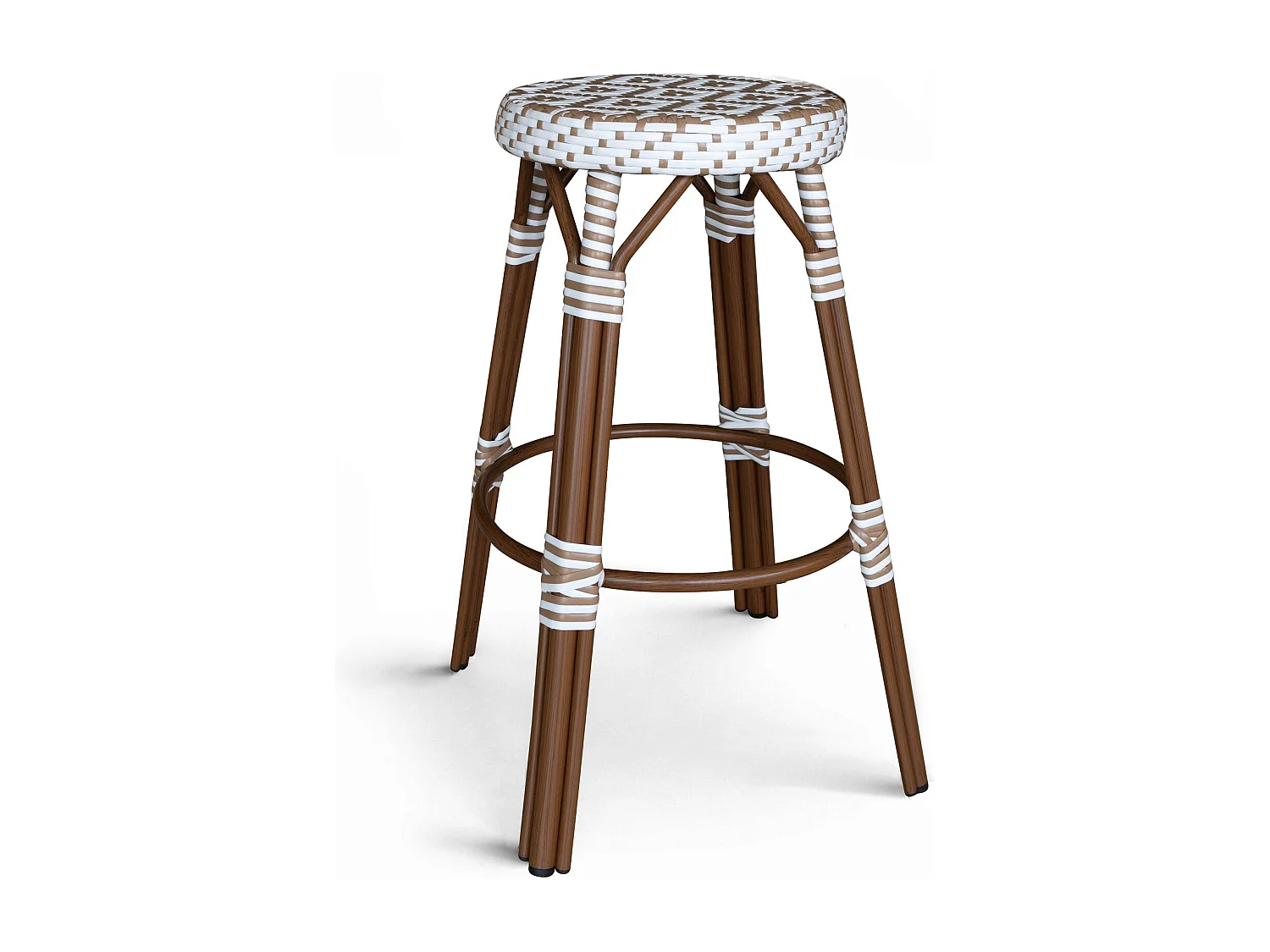 Now's Home - Tabouret De Bar  Haut En Textilen Tresse Noisette Alu Aspect Rotin Scala
