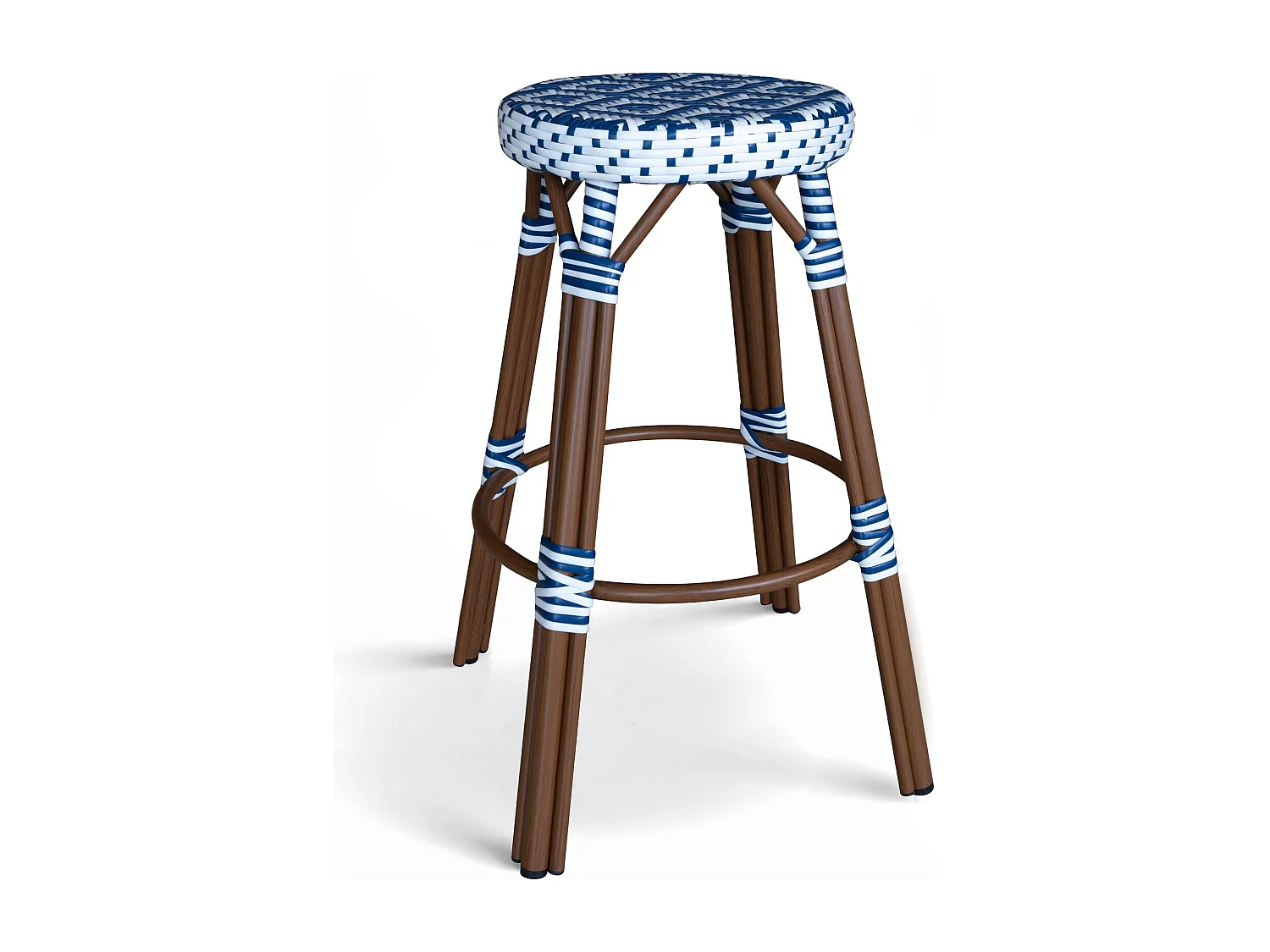 Now's Home - Tabouret De Bar Haut En Textilene Tresse Bleu Alu Aspect Bambou Scala