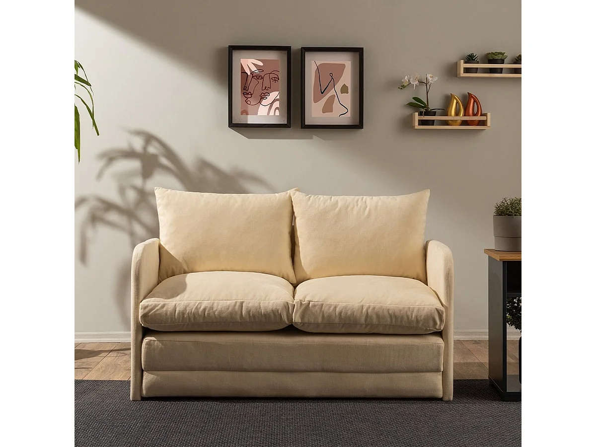 Canapé convertible 2 places en tissu beige - Luz