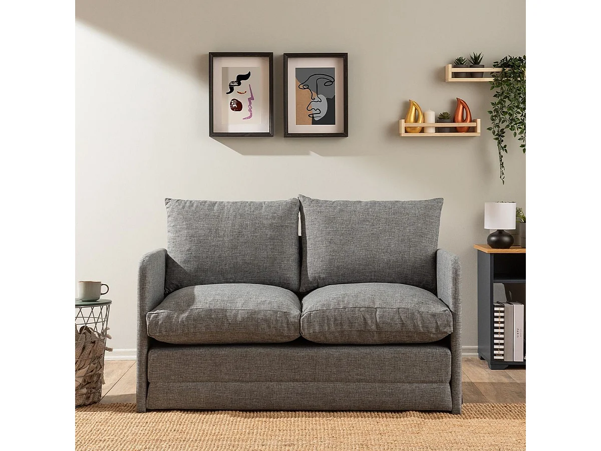 Canapé convertible 2 places en lin gris clair - Luz