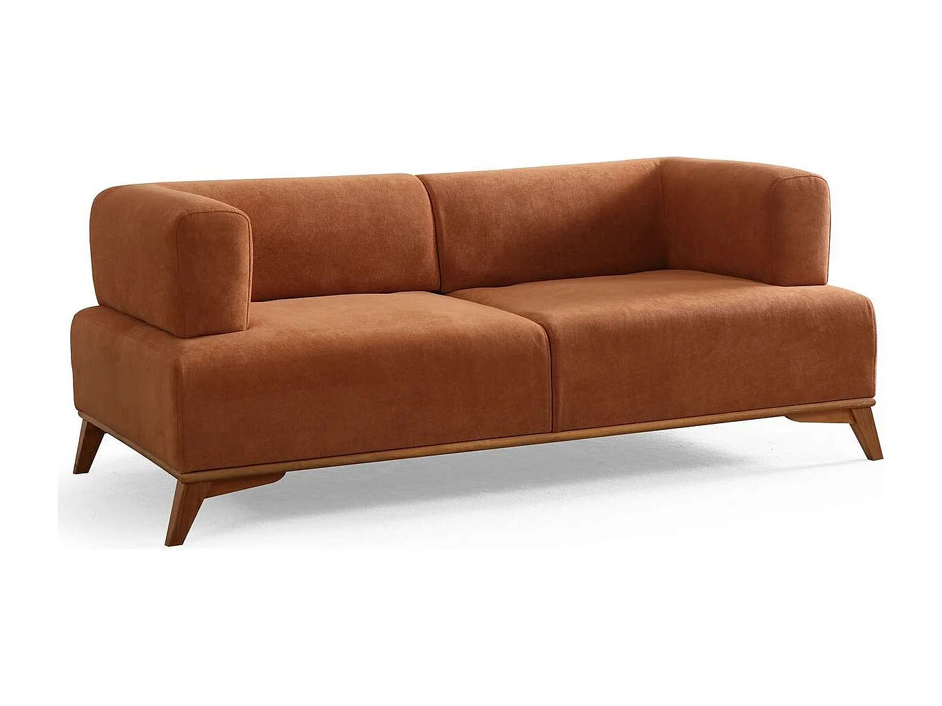 Canapé droit 2 places en tissu rouille, piètement marron - Tano