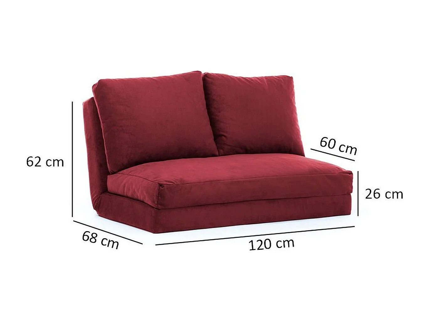 Canapé compressé convertible 2 places en tissu bordeaux - Vico