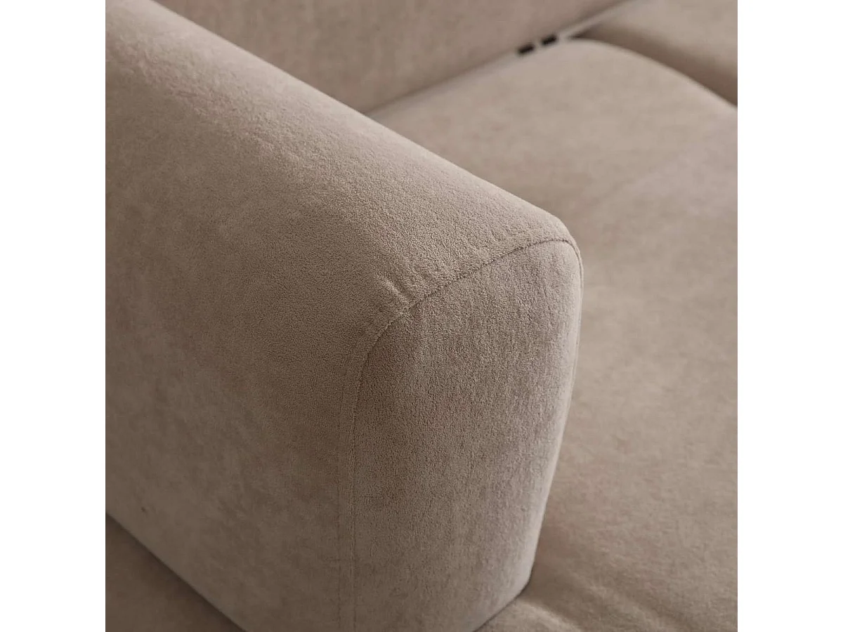 Canapé droit 3 places en tissu taupe, piètement noir - Tano