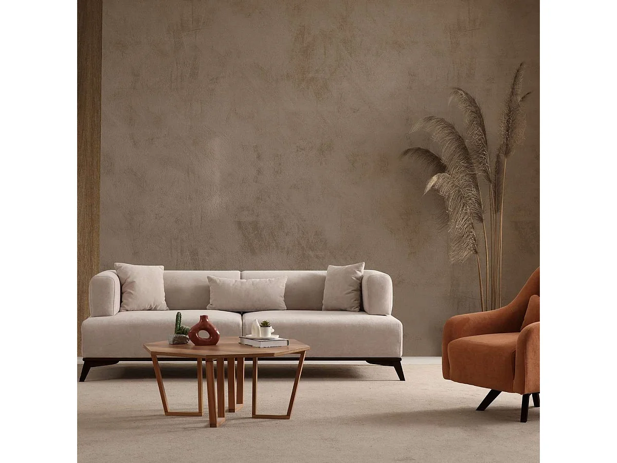 Canapé droit 3 places en tissu taupe, piètement noir - Tano