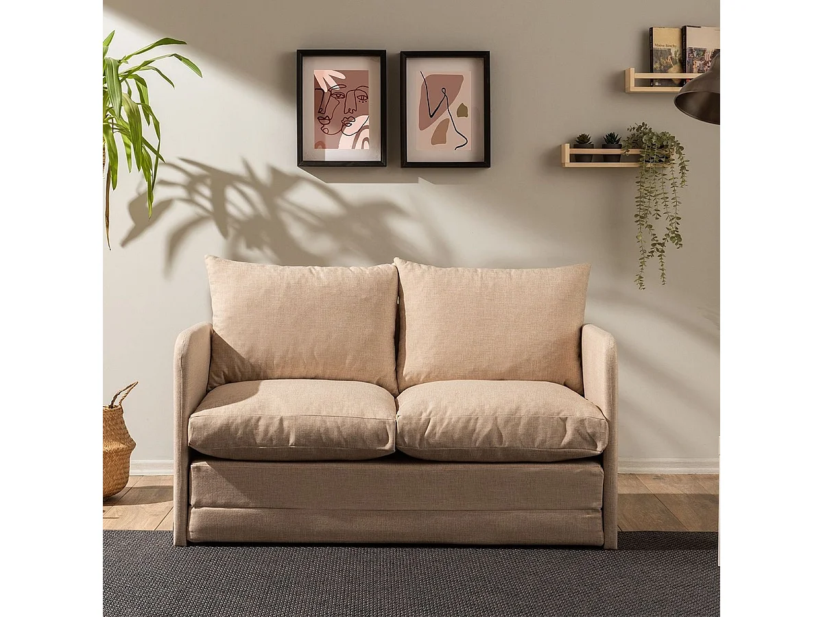 Canapé convertible 2 places en lin beige - Luz