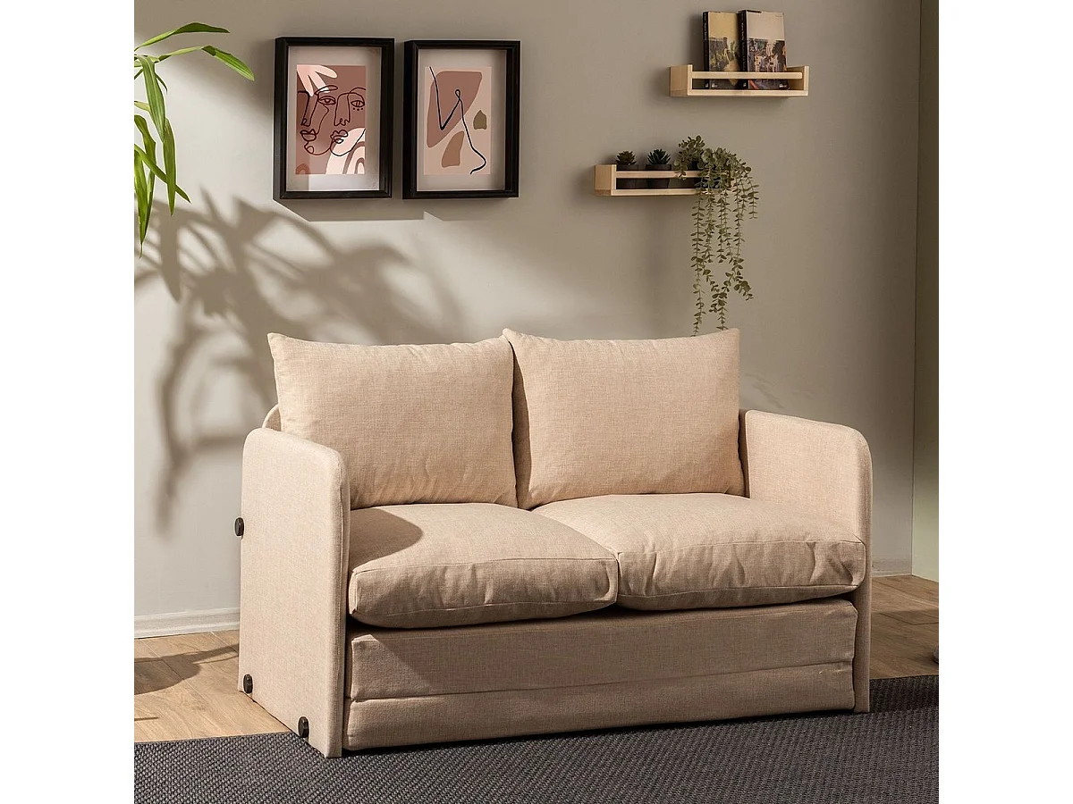Canapé convertible 2 places en lin beige - Luz