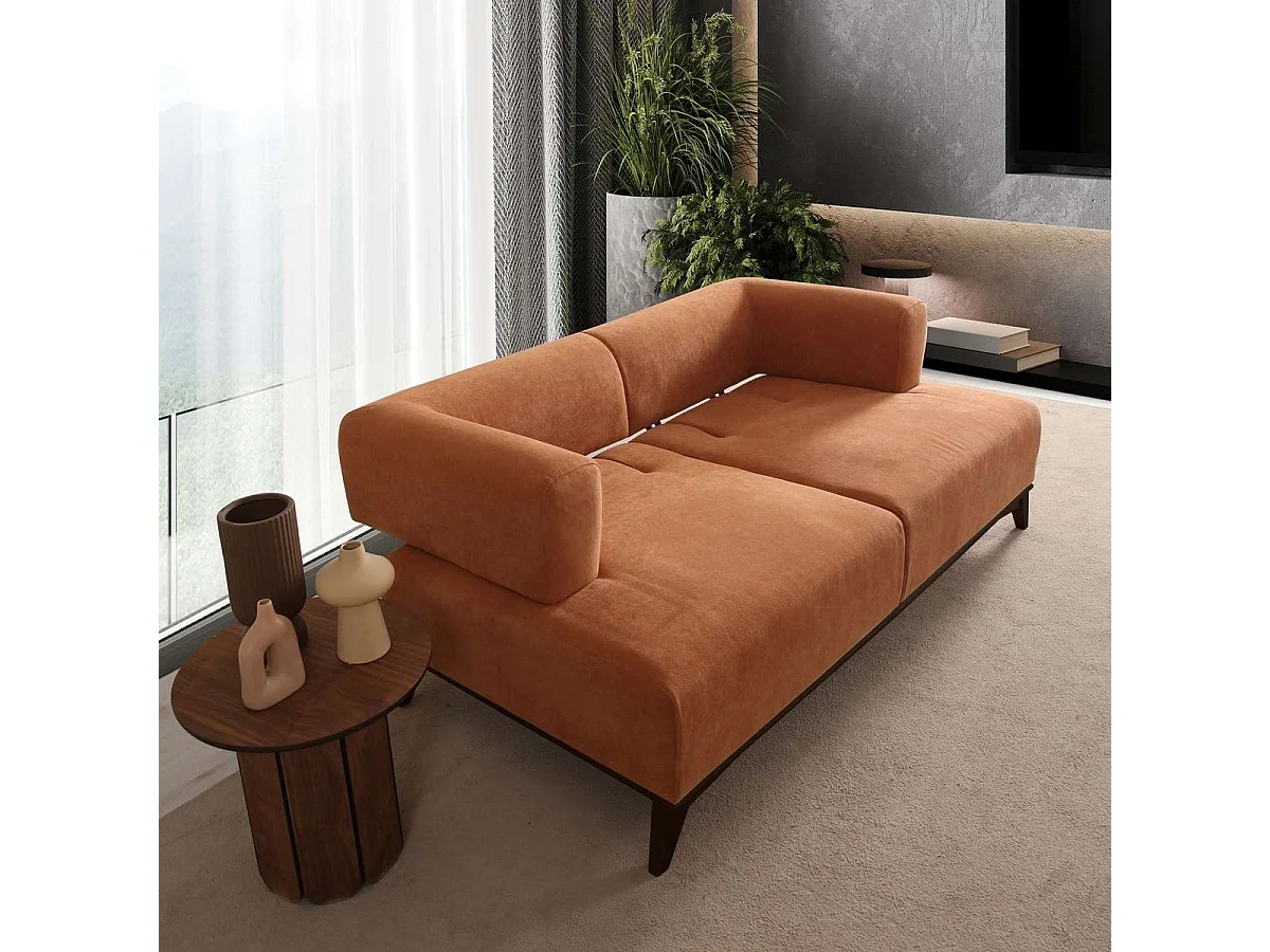 Canapé droit 2 places en tissu rouille, piètement noir - Tano