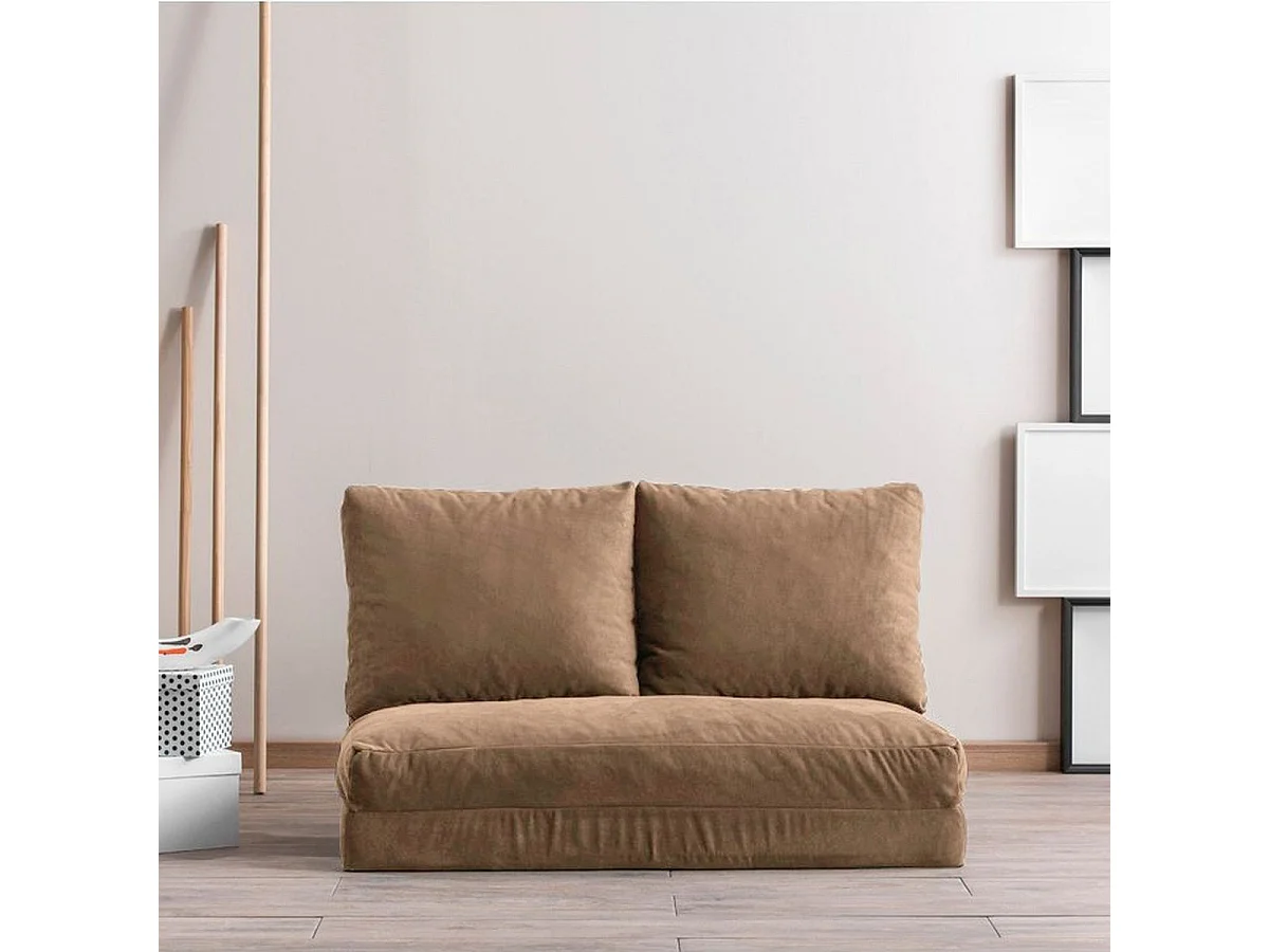 Canapé compressé convertible 2 places en tissu marron clair - Vico