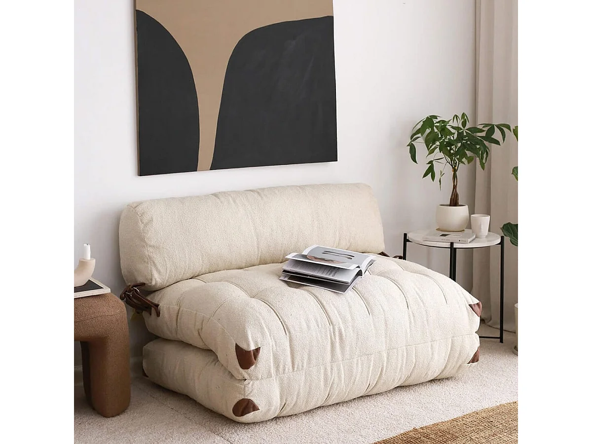 Chauffeuse convertible 2 places en tissu teddy beige - Lucho