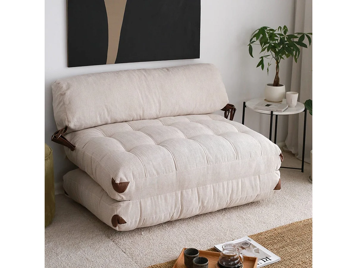 Chauffeuse convertible 2 places en velours côtelé beige - Lucho