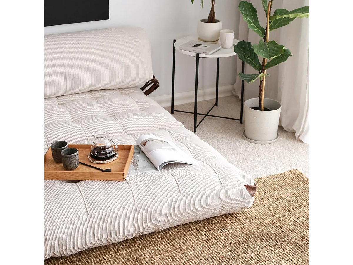 Chauffeuse convertible 2 places en velours côtelé beige - Lucho