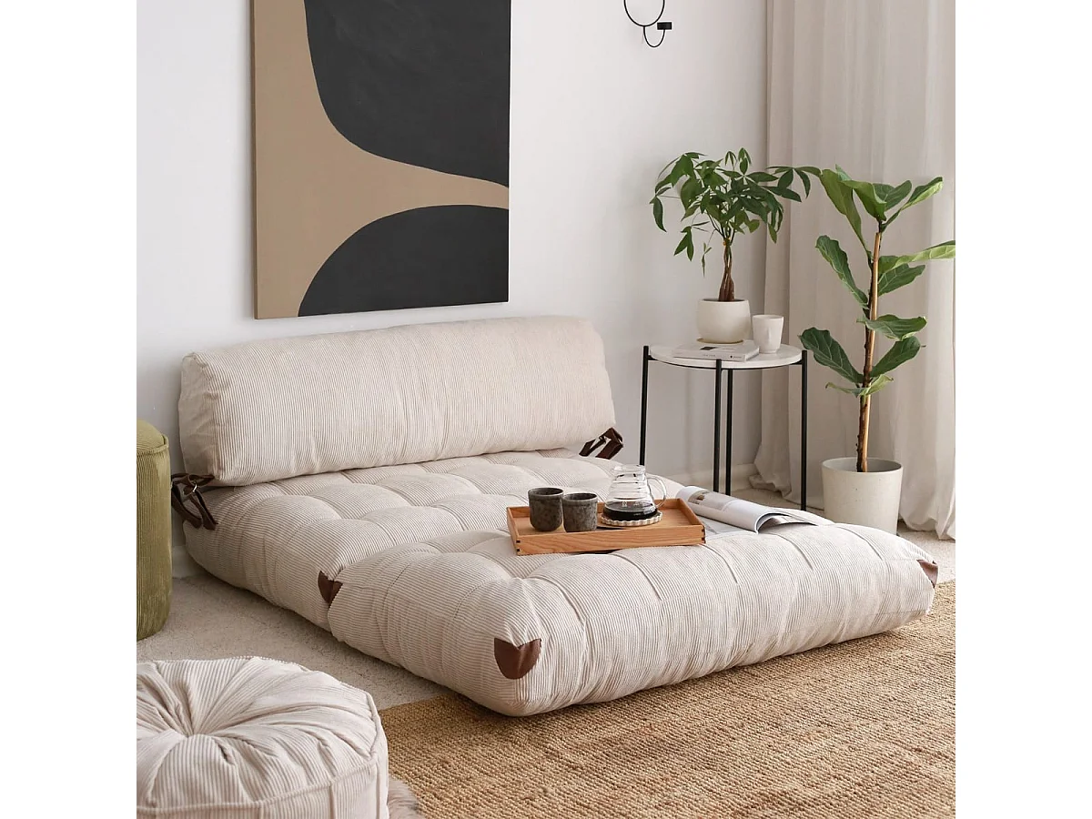 Chauffeuse convertible 2 places en velours côtelé beige - Lucho