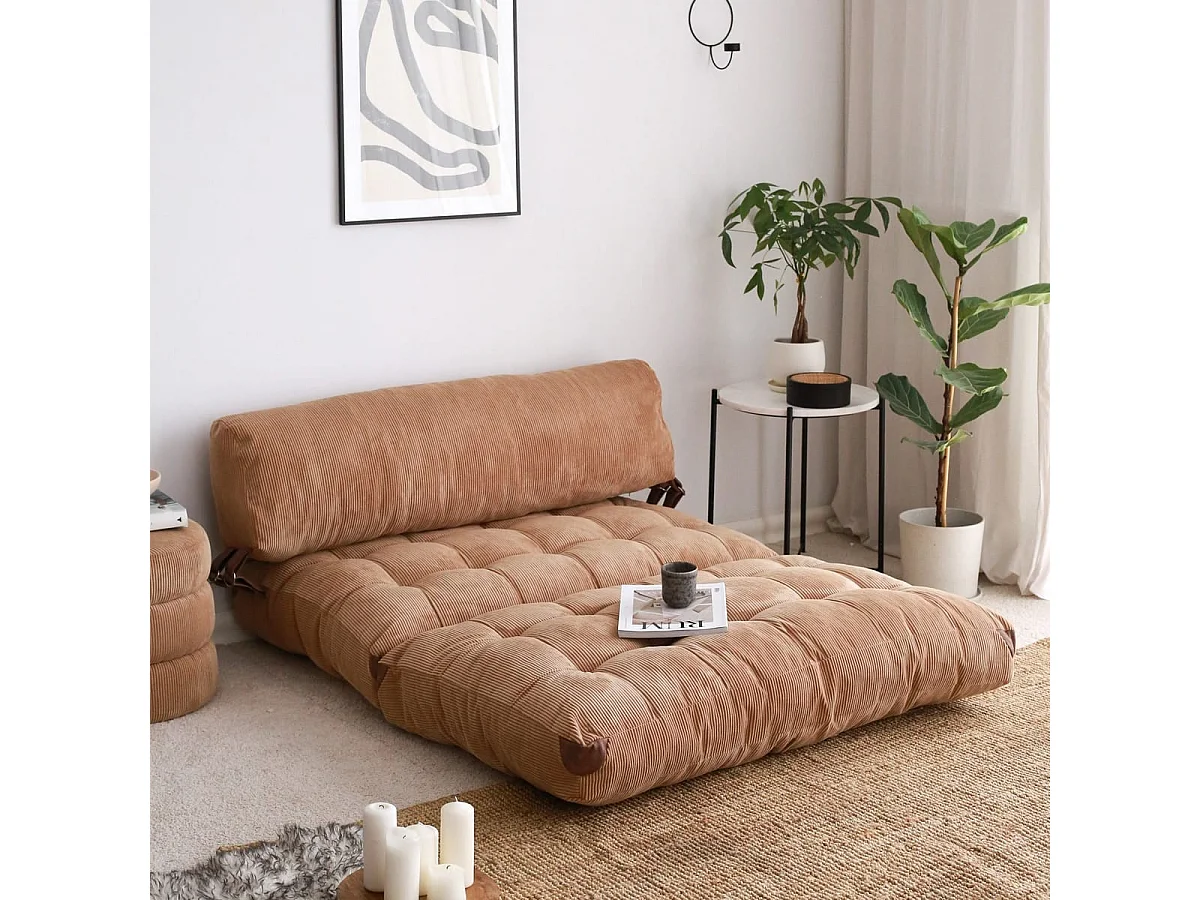 Chauffeuse convertible 2 places en velours côtelé camel - Lucho