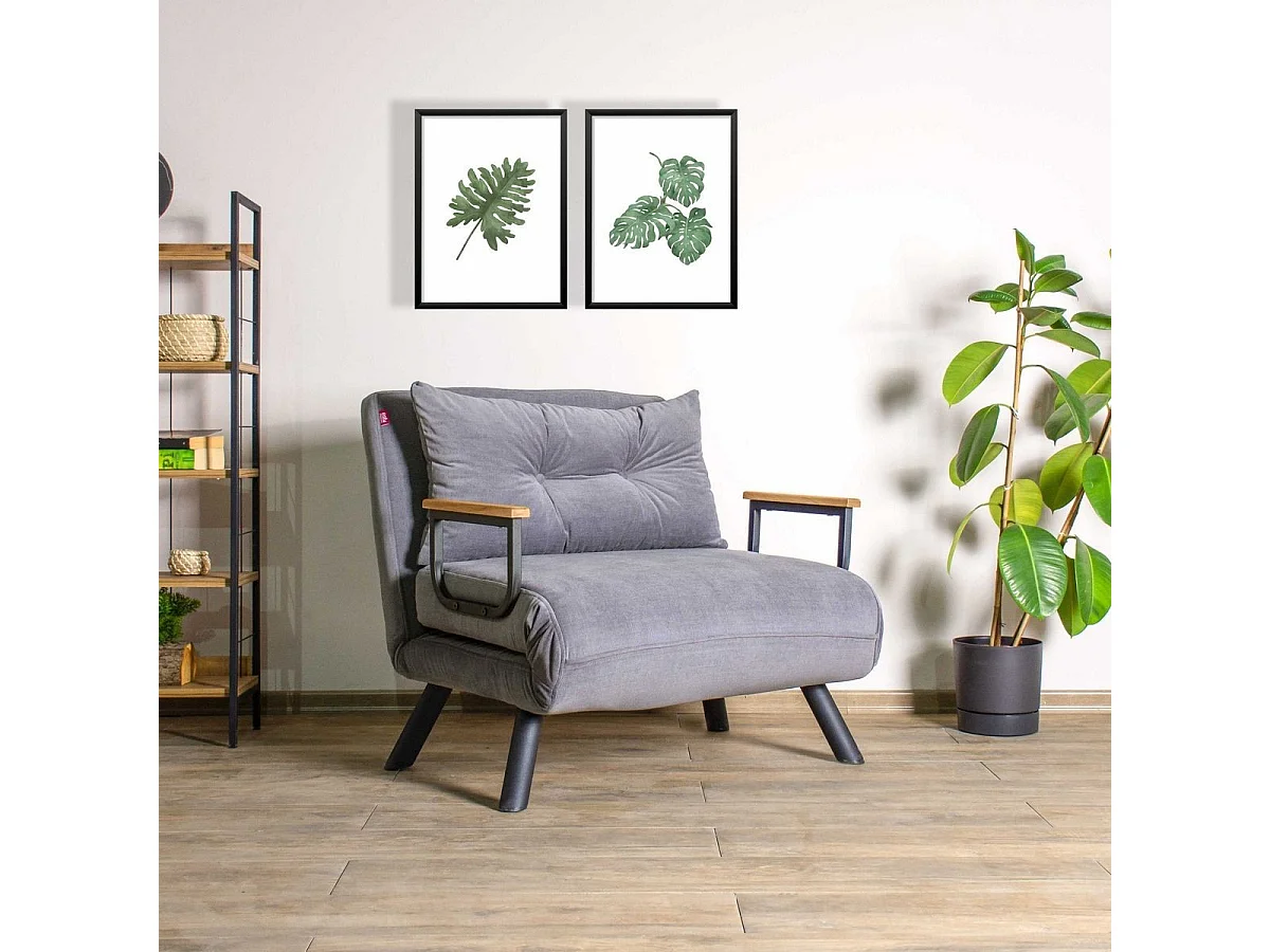 Fauteuil convertible avec dossier réglable en tissu gris - Enea