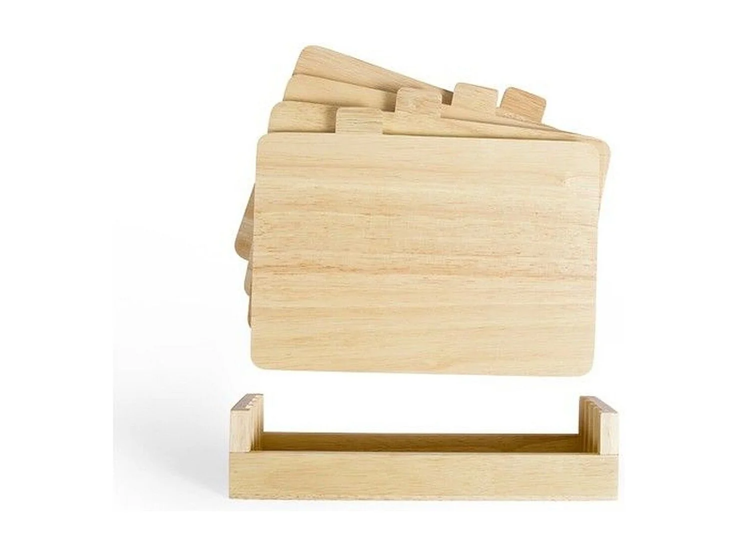 Zestaw 4 kolorowych desek do krojenia z drewna kauczukowego 26x18 cm z uchwytem do przechowywania LIVOO MES142